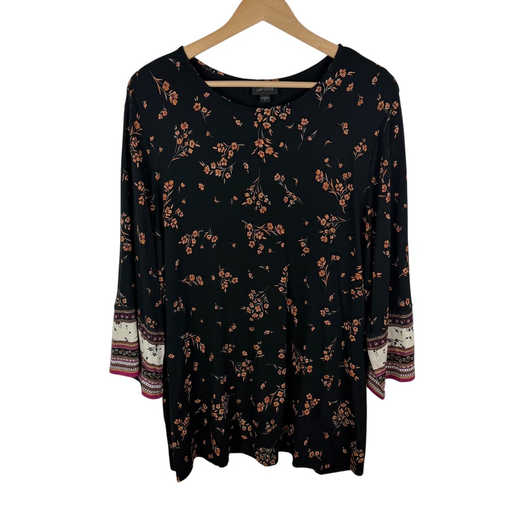 J Jill Wearever Floral Tunic Top Size XL Boho Stretch Fall Autumn Festival Comfy